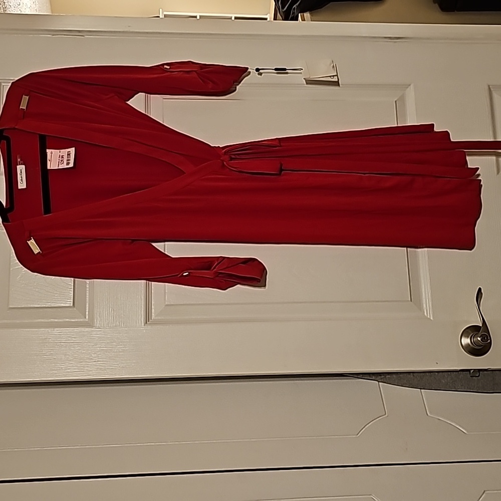 Calvin Klein red wrap around dress.